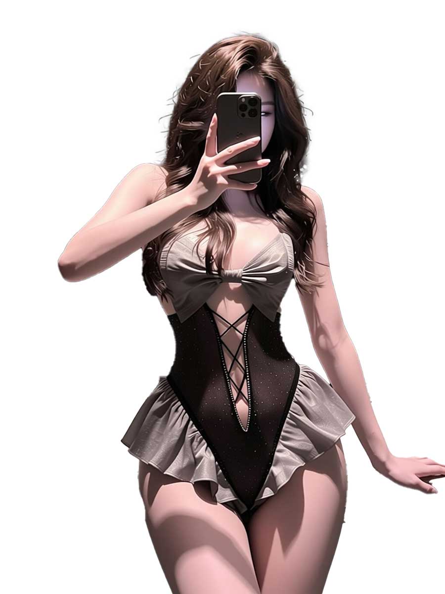 Lace Teddy Lingerie - Jimiko, czarno-szary kostium bielizny w stylu