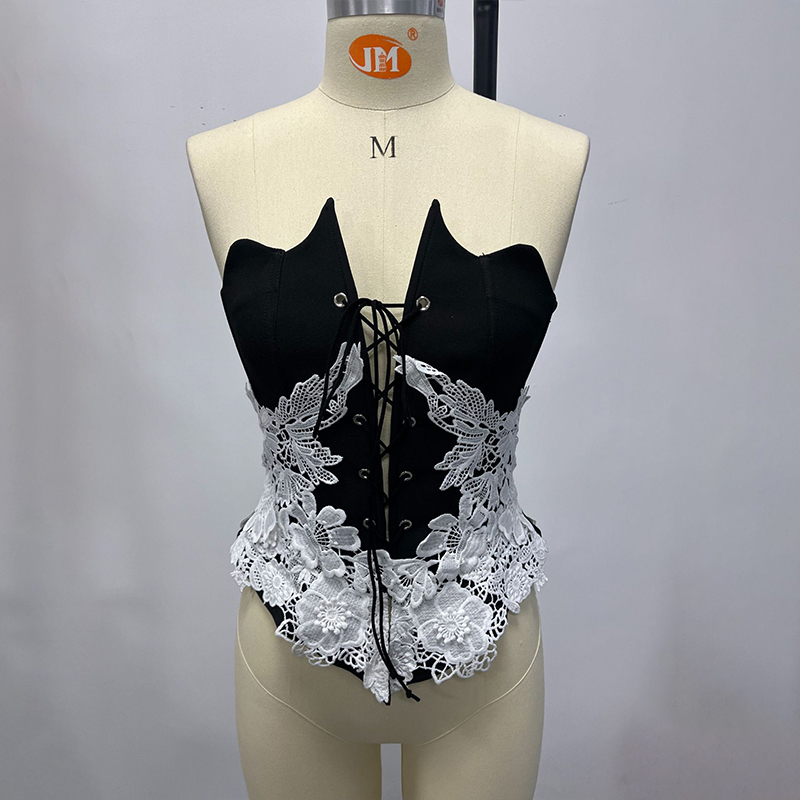 Corset Waist Cinch - BKLD Damski Vintage Elegancki Kwiatowy Kontrastowy